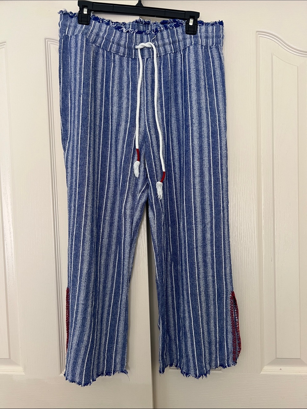 Striped Blue Cropped Drawstring Capris